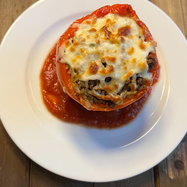 Stuffed Pepper (Rice, Meat & Cheese).